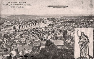 Propagandapostkarte zum Sturm von Lttich mit Luftschiff Z VI "Cln"