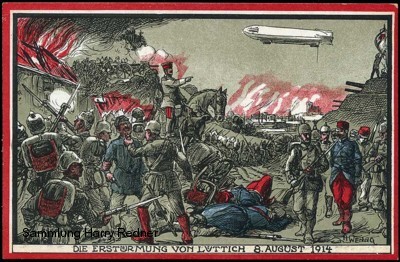 Propagandapostkarte zum Sturm von Lttich mit Luftschiff Z VI "Cln"