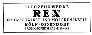 Werbung der Kln-Ossendorfer Firma REX Flugmaschinen