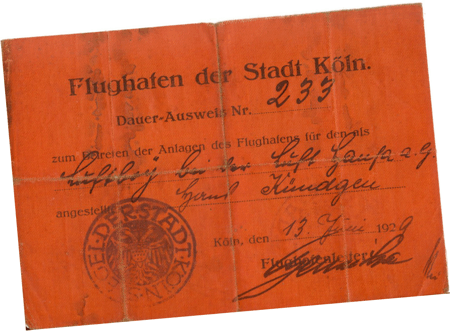 Ausweis des Luftboys Hans Kndgen Flughafen Kln Butzweilerhof