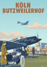 Rosie Louise Kunstdruck "Blitzflug" mit Luftboy Hans Kndgen Flughafen Kln Butzweilerhof He 111 D-AXAV Kln He 70