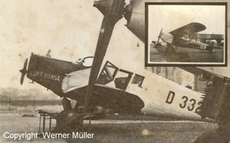 Junkers F13 Kennnummer D 332 "Elster" auf dem Flughafen Köln Butzweilerhof