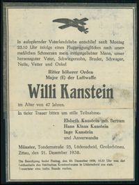 Todesanzeige Willi Kanstein Polizeidienststelle K�ln Butzweilerhof
