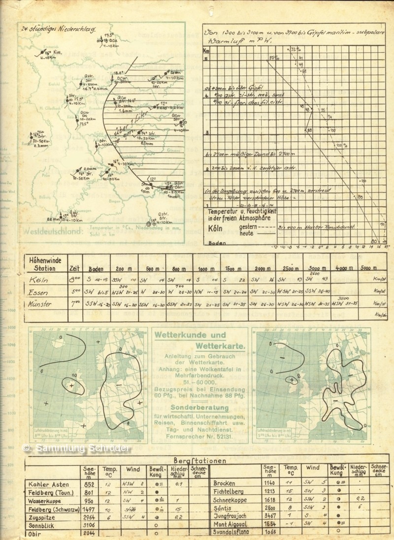 Wetterkarte zur Eröffnung des Flughafen Köln Butzweilerhof 25.07.1936