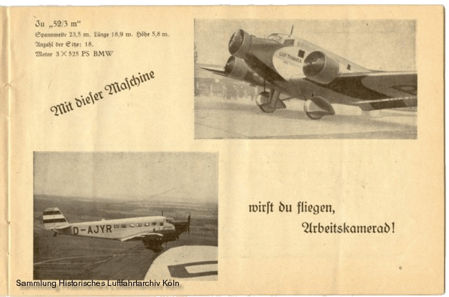 Volksflugtag 1935 Flughafen Kln Butzweilerhof Werbung Junkers Ju52