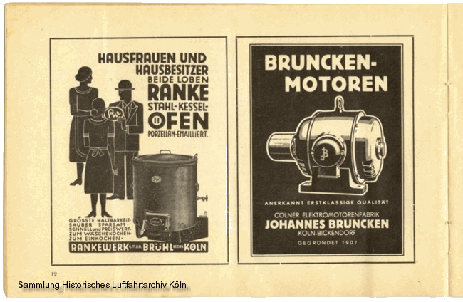 Volksflugtag 1935 Flughafen Kln Butzweilerhof Werbung Ranke Stahlkesselfen Brunck Motoren