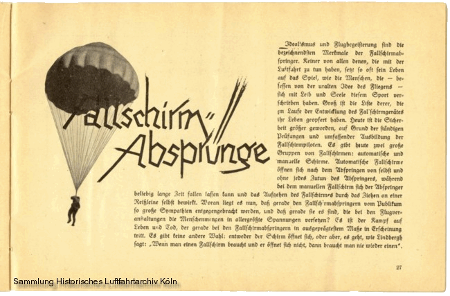 Volksflugtag 1935 Flughafen Kln Butzweilerhof Erklrung Fallschirmabsprnge