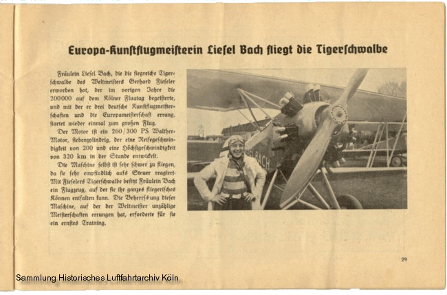Volksflugtag 1935 Flughafen Kln Butzweilerhof Vorstellung Europa Kunstflugmeisterin  Liesel Bach
