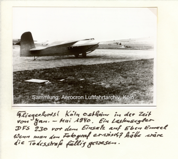 Einer der Lastensegler DFS 230 auf dem Flugplatz Ostheim die gegen das Belgische Fort Eben Emael eingesetzt wurde.