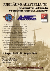 Ausstellungsplakat 2009 - Sonderausstellung in der Stadtsparkasse KölnBonn "Ankunft von Graf Zeppelin in Cöln"