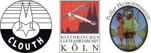 Fort IV Bocklemünd Logos des Clouth Werksdenkmal, Historisches Luftfahrtarchiv Köln und Poller Heimatmuseum